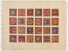 handmade Geometric Khorgeen Beige Red Hand Knotted RECTANGLE 100% WOOL area rug 3x5