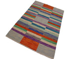 handmade Geometric Kilim Grey Purple Hand-Woven RECTANGLE 100% WOOL area rug 7x10