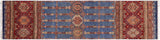 handmade Geometric Khurgeen Blue Red Hand Knotted RUNNER 100% WOOL area rug 3x9
