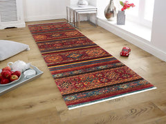 handmade Geometric Khurgeen Red Blue Hand Knotted RUNNER 100% WOOL area rug 3x10