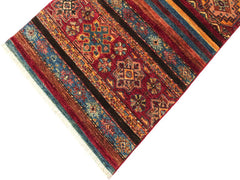 handmade Geometric Khurgeen Red Blue Hand Knotted RUNNER 100% WOOL area rug 3x10