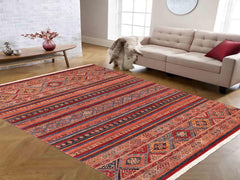 handmade Geometric Khorgeen Red Blue Hand Knotted RECTANGLE 100% WOOL area rug 7x10