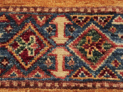 handmade Geometric Khurgeen Red Blue Hand Knotted ROUND 100% WOOL area rug 4x4