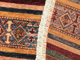 handmade Geometric Khurgeen Red Blue Hand Knotted ROUND 100% WOOL area rug 4x4