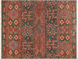 Southwestern Khurgeen Ana Green/Orange Wool Rug - 4'1'' x 6'2''