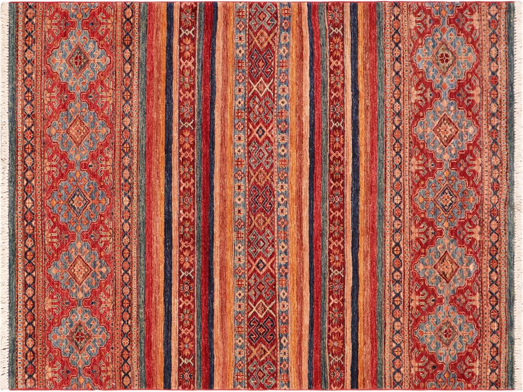 handmade Geometric Khorgeen Red Blue Hand Knotted RECTANGLE 100% WOOL area rug 4x6