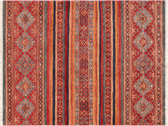 handmade Geometric Khorgeen Red Blue Hand Knotted RECTANGLE 100% WOOL area rug 4x6