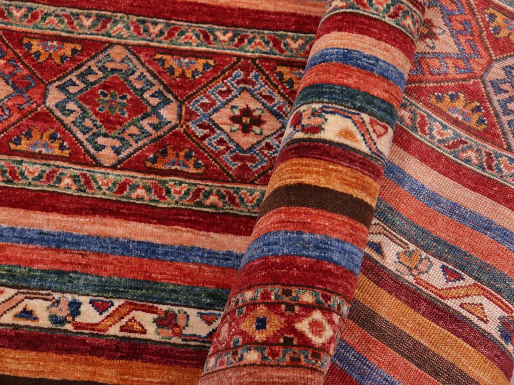 handmade Geometric Khorgeen Red Blue Hand Knotted RECTANGLE 100% WOOL area rug 6x8