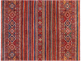 Tribal Khurgeen Gwyneth Red/Blue Wool Rug - 4'11'' x 6'4''
