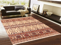 handmade Geometric Khorgeen Beige Blue Hand Knotted RECTANGLE 100% WOOL area rug 6x7