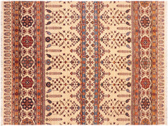handmade Geometric Khorgeen Beige Blue Hand Knotted RECTANGLE 100% WOOL area rug 6x7