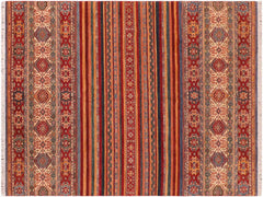 handmade Geometric Khorgeen Red Beige Hand Knotted RECTANGLE 100% WOOL area rug 7x10