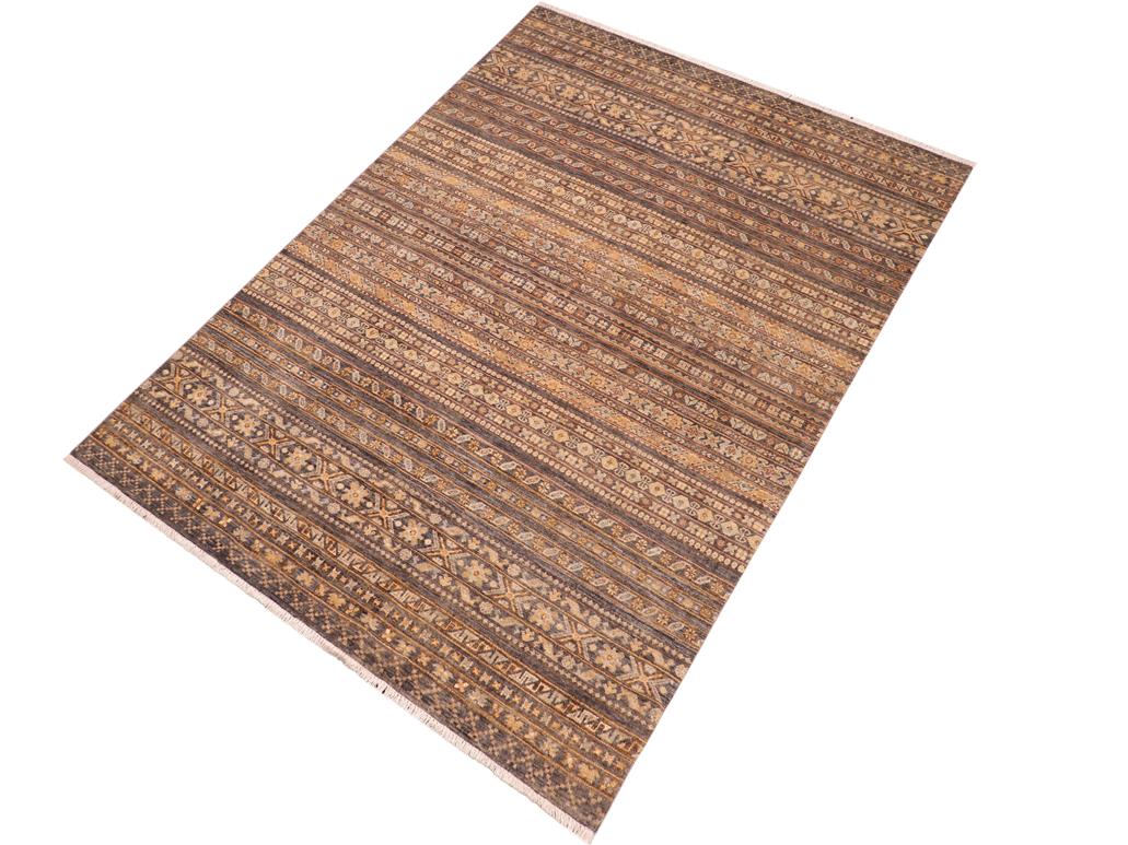 handmade Geometric Khorgeen Gray Gold Hand Knotted RECTANGLE 100% WOOL area rug 6x8