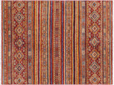 Southwestern Khurgeen Lula Red/Blue Wool Rug - 5'7'' x 8'2''
