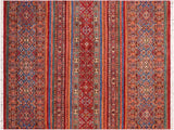 Tribal Khurgeen Bernadet Red/Blue Wool Rug - 5'2'' x 6'4''