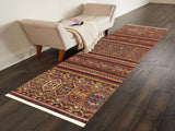 handmade Geometric Khurgeen Red Gold Hand Knotted RUNNER 100% WOOL area rug 3x9