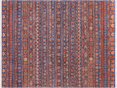 handmade Geometric Khorgeen Blue Beige Hand Knotted RECTANGLE 100% WOOL area rug 5x7