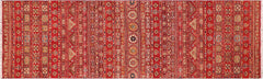 handmade Geometric Khurgeen Red Green Hand Knotted RUNNER 100% WOOL area rug 3x9