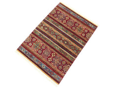 handmade Geometric Khorgeen Red Blue Hand Knotted RECTANGLE 100% WOOL area rug 3x5