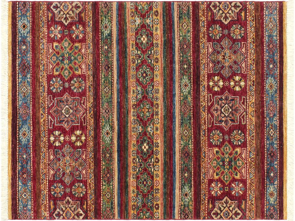 handmade Geometric Khorgeen Red Blue Hand Knotted RECTANGLE 100% WOOL area rug 3x5