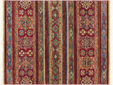 Tribal Khurgeen Analisa Red/Blue Wool Rug - 3'5'' x 4'9''
