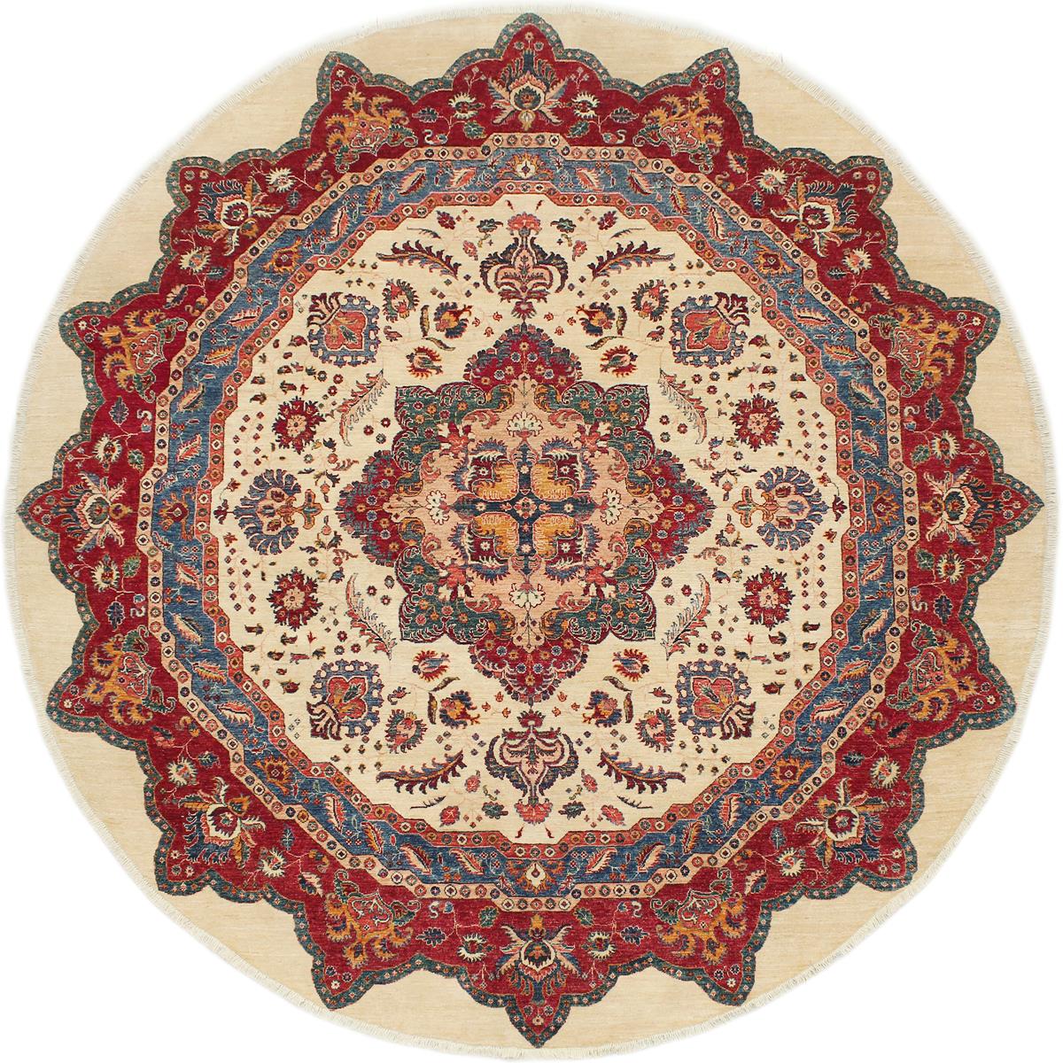 handmade Geometric Khurgeen Beige Red Hand Knotted ROUND 100% WOOL area rug 10x10