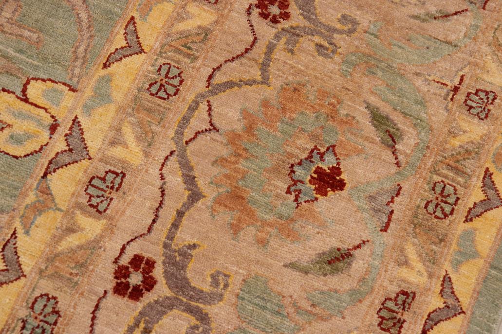 handmade Traditional Kafkaz Chobi Ziegler Green Tan Hand Knotted RECTANGLE 100% WOOL area rug 10 x 14