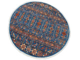 handmade Geometric Khurgeen Blue Orange Hand Knotted ROUND 100% WOOL area rug 5x5
