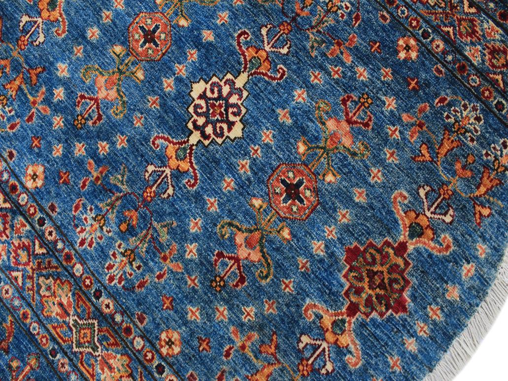 handmade Geometric Khurgeen Blue Orange Hand Knotted ROUND 100% WOOL area rug 5x5