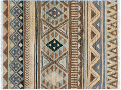 handmade Geometric Khorgeen Grey Blue Hand Knotted RECTANGLE 100% WOOL area rug 2x4