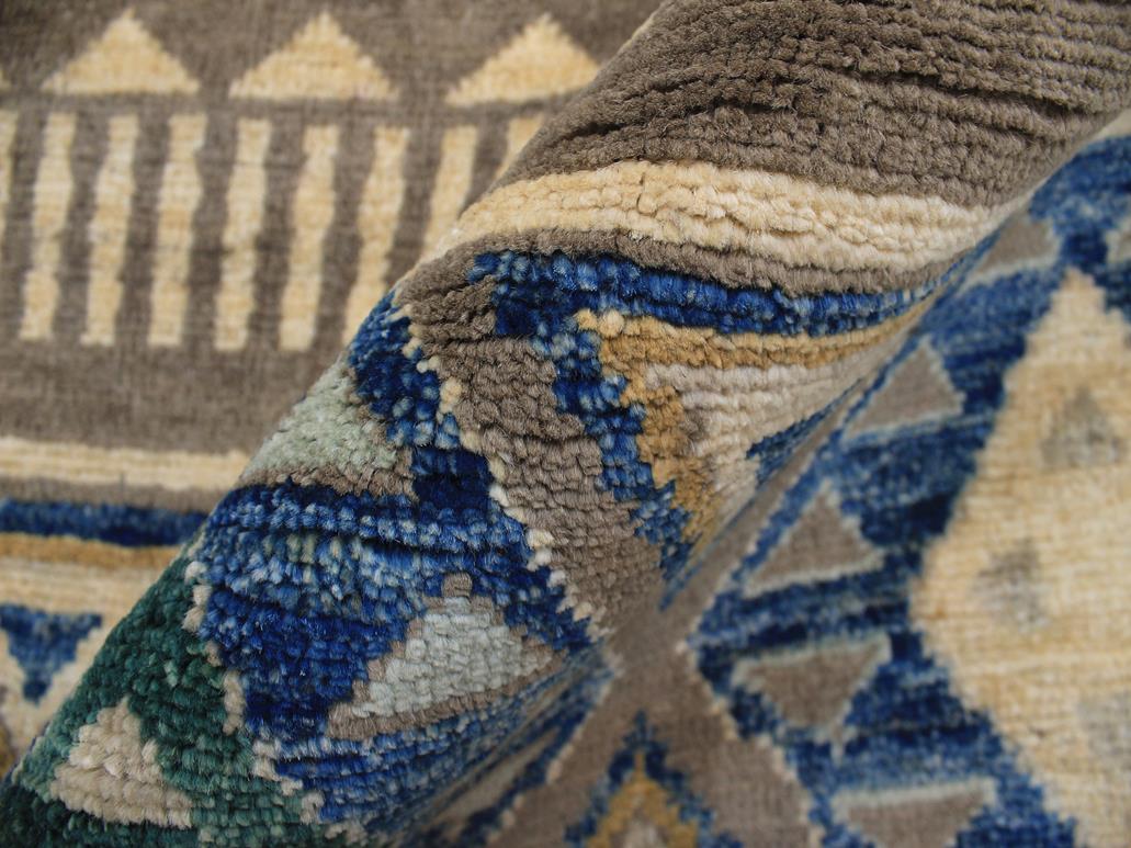 handmade Geometric Khorgeen Gray Blue Hand Knotted RECTANGLE 100% WOOL area rug 2x4