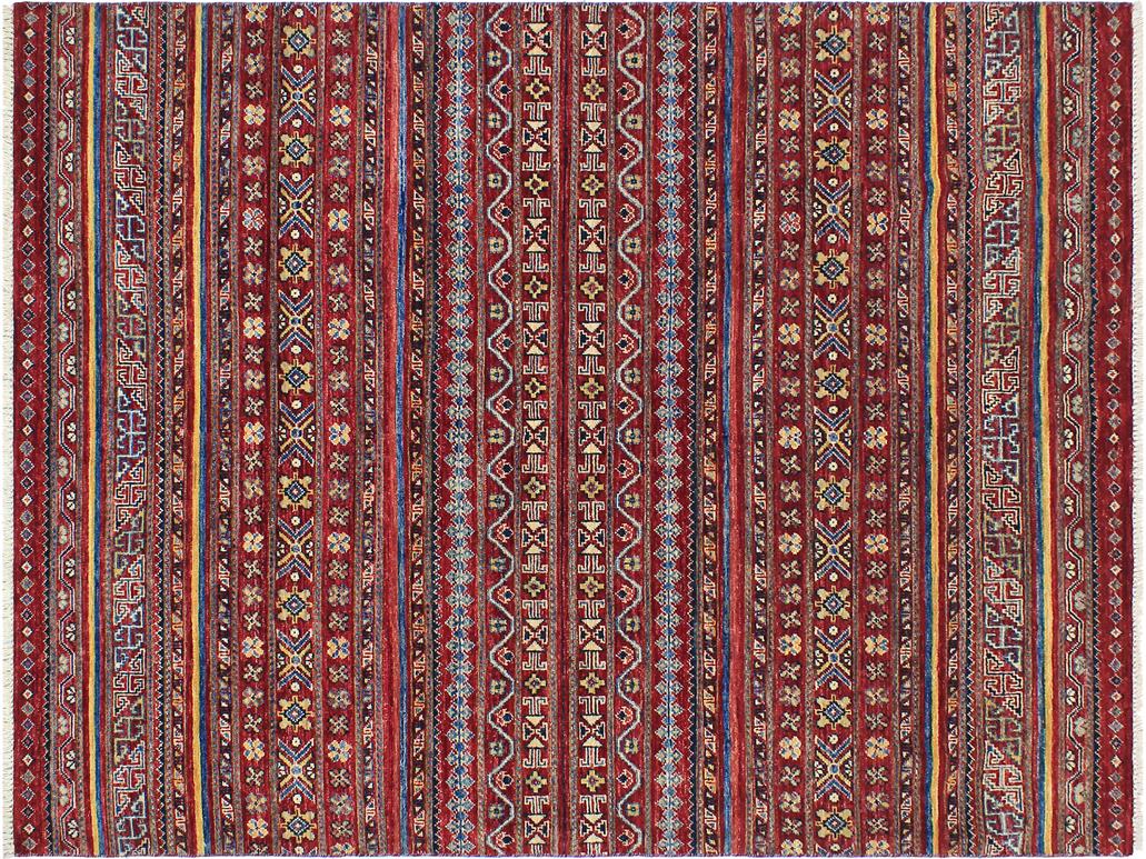 handmade Geometric Khorgeen Red Gold Hand Knotted RECTANGLE 100% WOOL area rug 5x6