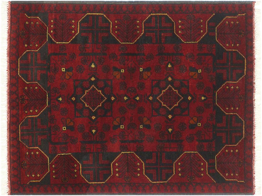 handmade Tribal Biljik Khal Mohammadi Red Blue Hand Knotted RECTANGLE 100% WOOL area rug 3x4