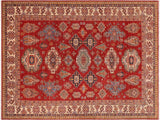 handmade Geometric Super Kazak Red Beige Hand Knotted RECTANGLE 100% WOOL area rug 9x13