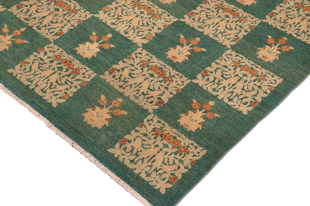 handmade Transitional Kafkaz Chobi Ziegler Green Tan Hand Knotted RECTANGLE 100% WOOL area rug 10 x 14