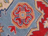 handmade Geometric Kazak Blue Beige Hand Knotted RECTANGLE 100% WOOL area rug 6x8