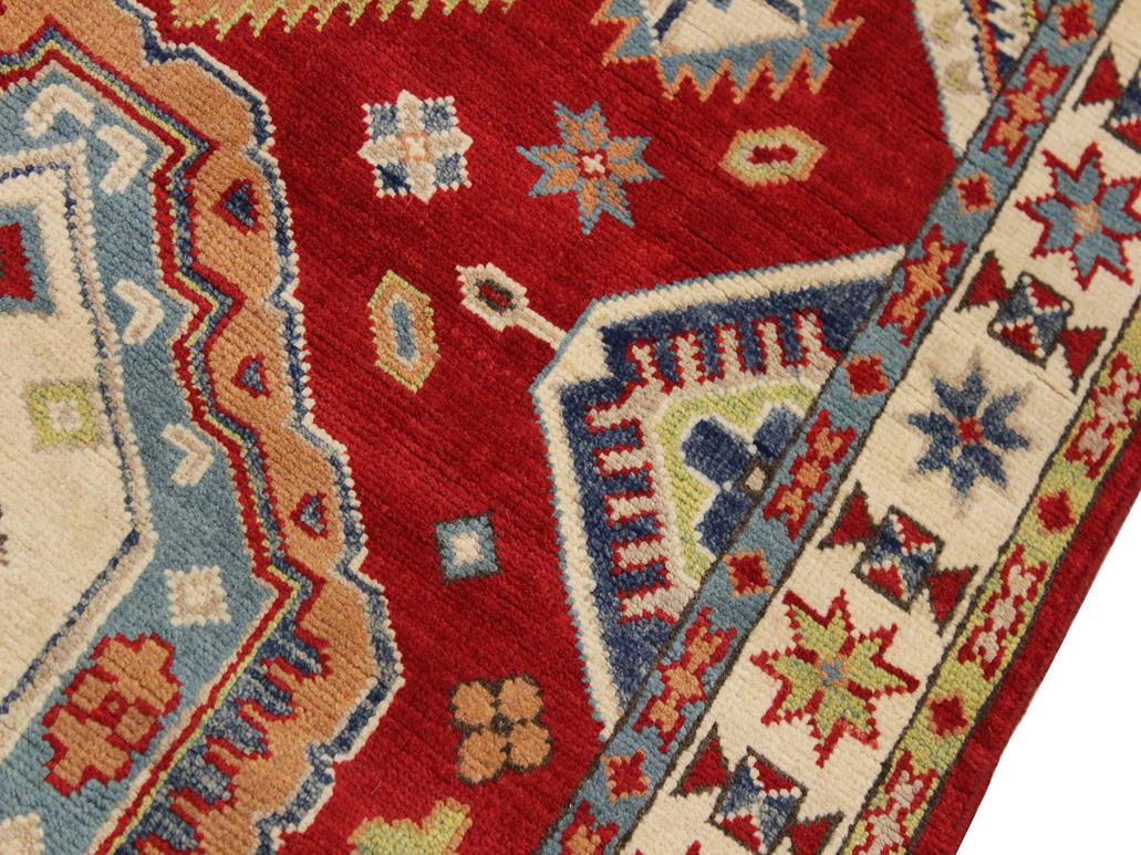 handmade Geometric Kazak Red Beige Hand Knotted RECTANGLE 100% WOOL area rug 3x5