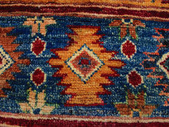 handmade Geometric Khurgeen Blue Peach Hand Knotted ROUND 100% WOOL area rug 5x5