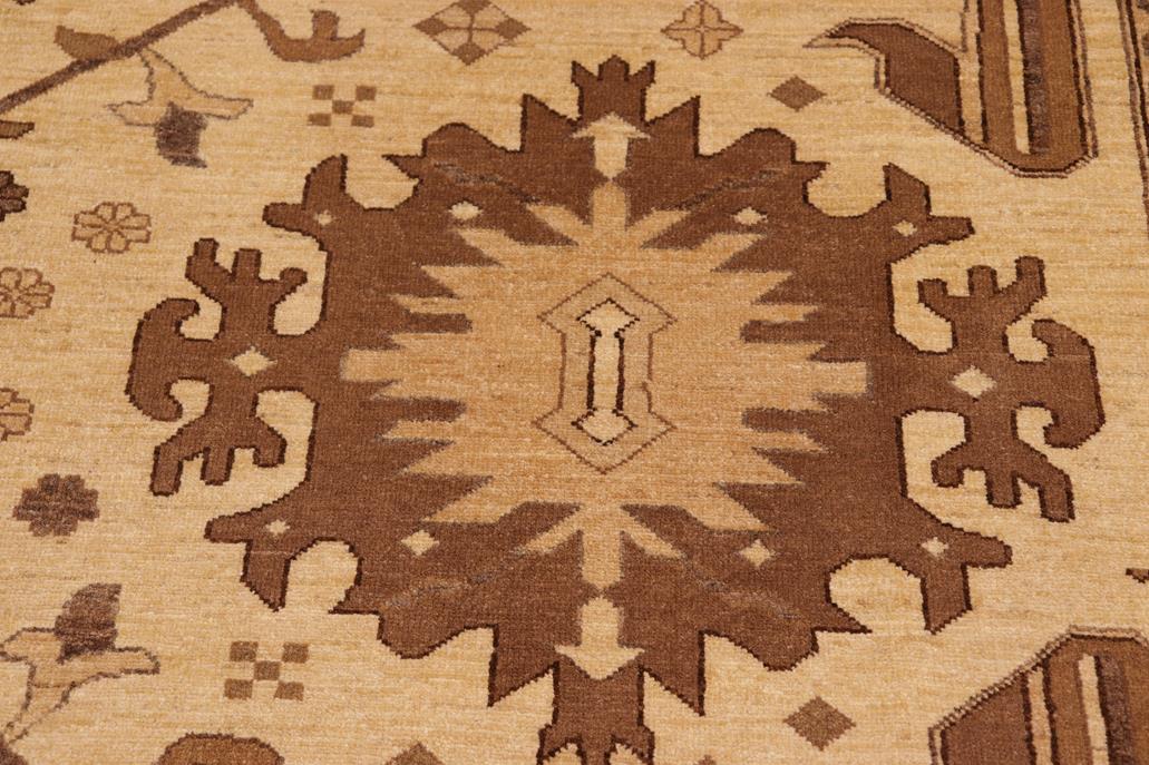handmade Traditional Kafkaz Chobi Ziegler Beige Tan Hand Knotted RECTANGLE 100% WOOL area rug 10 x 14