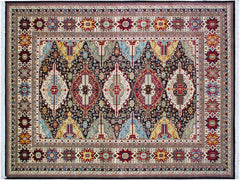 handmade Geometric Sherwan Black Ivory Hand Knotted RECTANGLE 100% WOOL area rug 12x17