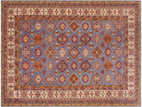 Tribal Super Kazak Zena Blue/Beige Wool Rug - 9'0'' x 12'1''