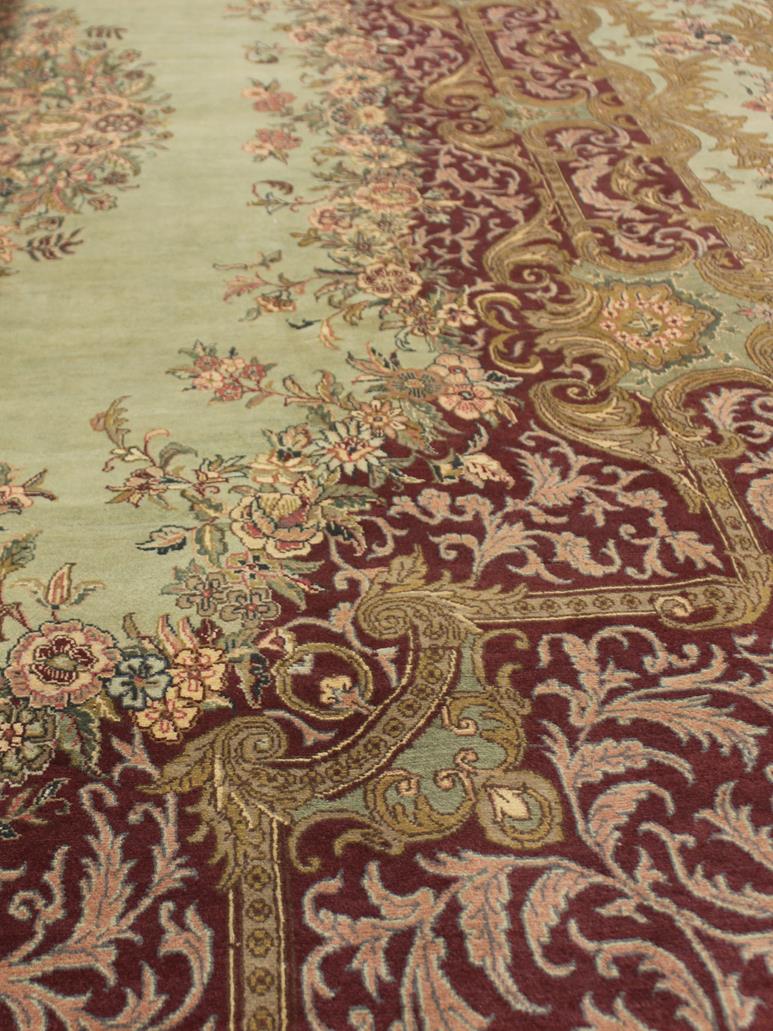 handmade Traditional Abusson Green Maroon Hand Knotted RECTANGLE 100% WOOL area rug 10x14