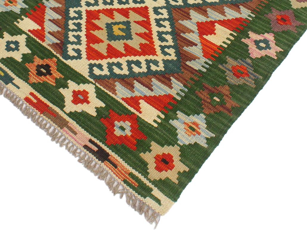 handmade Geometric Kilim Rust Green Hand-Woven RECTANGLE 100% WOOL area rug 2x3