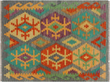 handmade Geometric Kilim Gray Rust Hand-Woven RECTANGLE 100% WOOL area rug 3x4