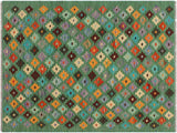 handmade Geometric Kilim Green Blue Hand-Woven RECTANGLE 100% WOOL area rug 3x4