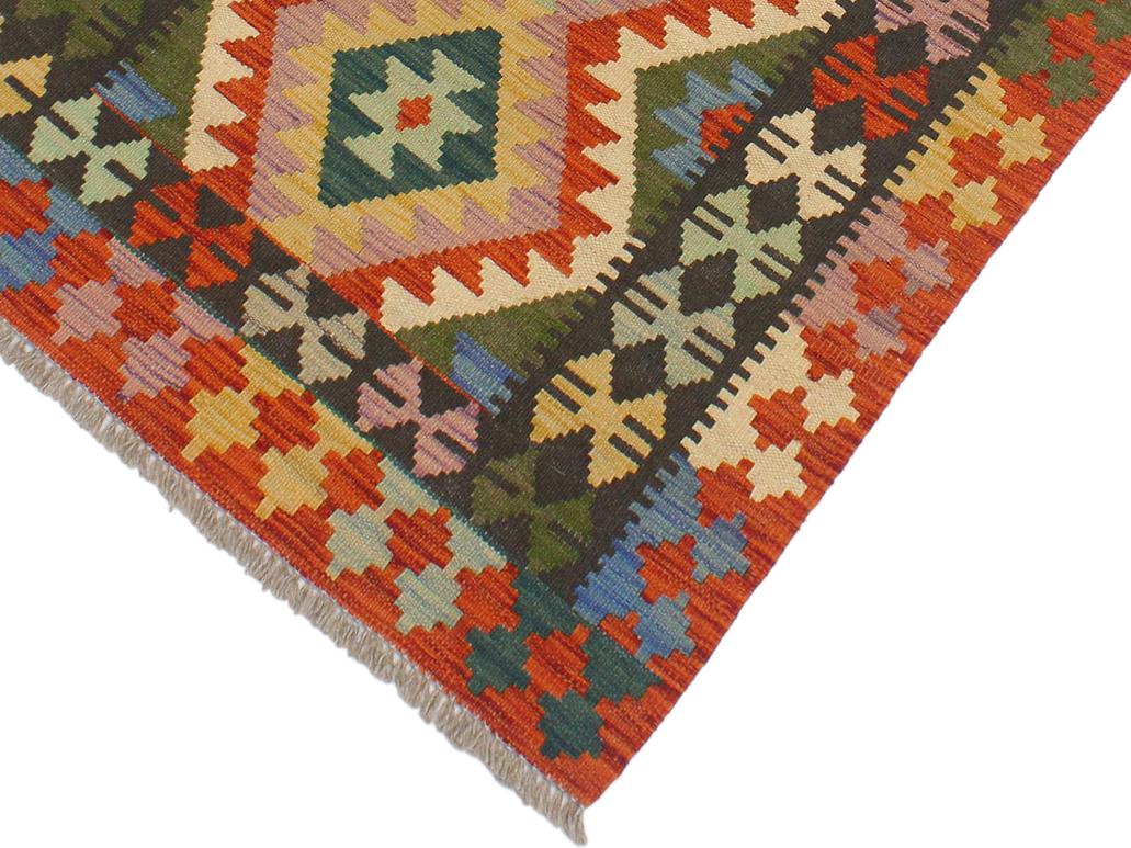handmade Geometric Kilim Rust Charcoal Hand-Woven RECTANGLE 100% WOOL area rug 3x4