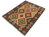 handmade Geometric Kilim Blue Charcoal Hand-Woven RECTANGLE 100% WOOL area rug 3x5