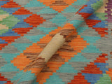 handmade Geometric Kilim Blue Rust Hand-Woven RECTANGLE 100% WOOL area rug 3x5