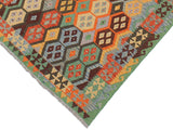 handmade Geometric Kilim Gray Green Hand-Woven RECTANGLE 100% WOOL area rug 5x7