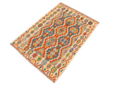 handmade Geometric Kilim Rust Beige Hand-Woven RECTANGLE 100% WOOL area rug 4x6